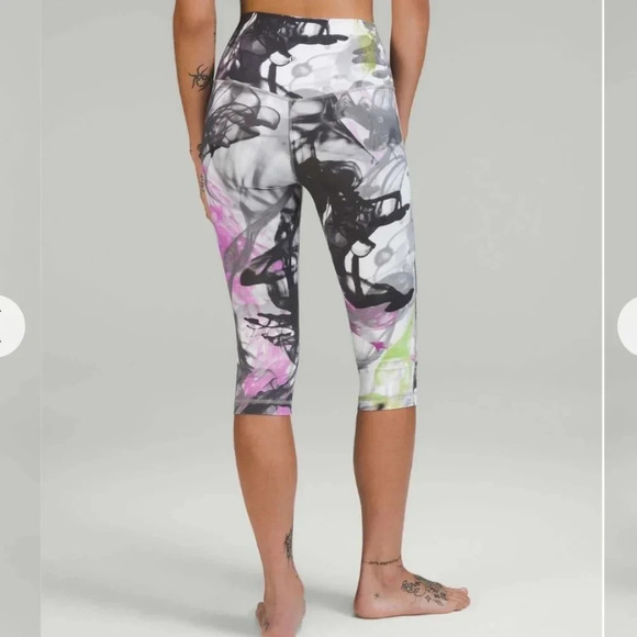 Lululemon Align Leggings High Rise 17" Crop Throwback Print White Green Purple 4 - Picture 2 of 15